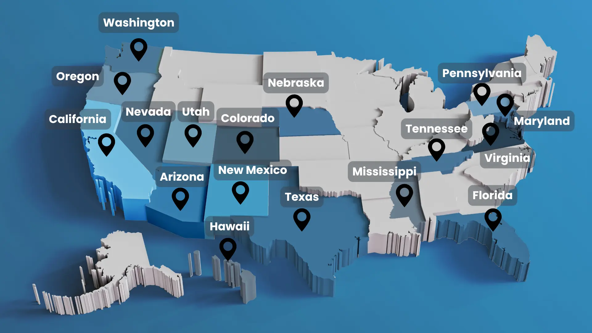 Map of the United States showing the states Crescent Wound Care serves